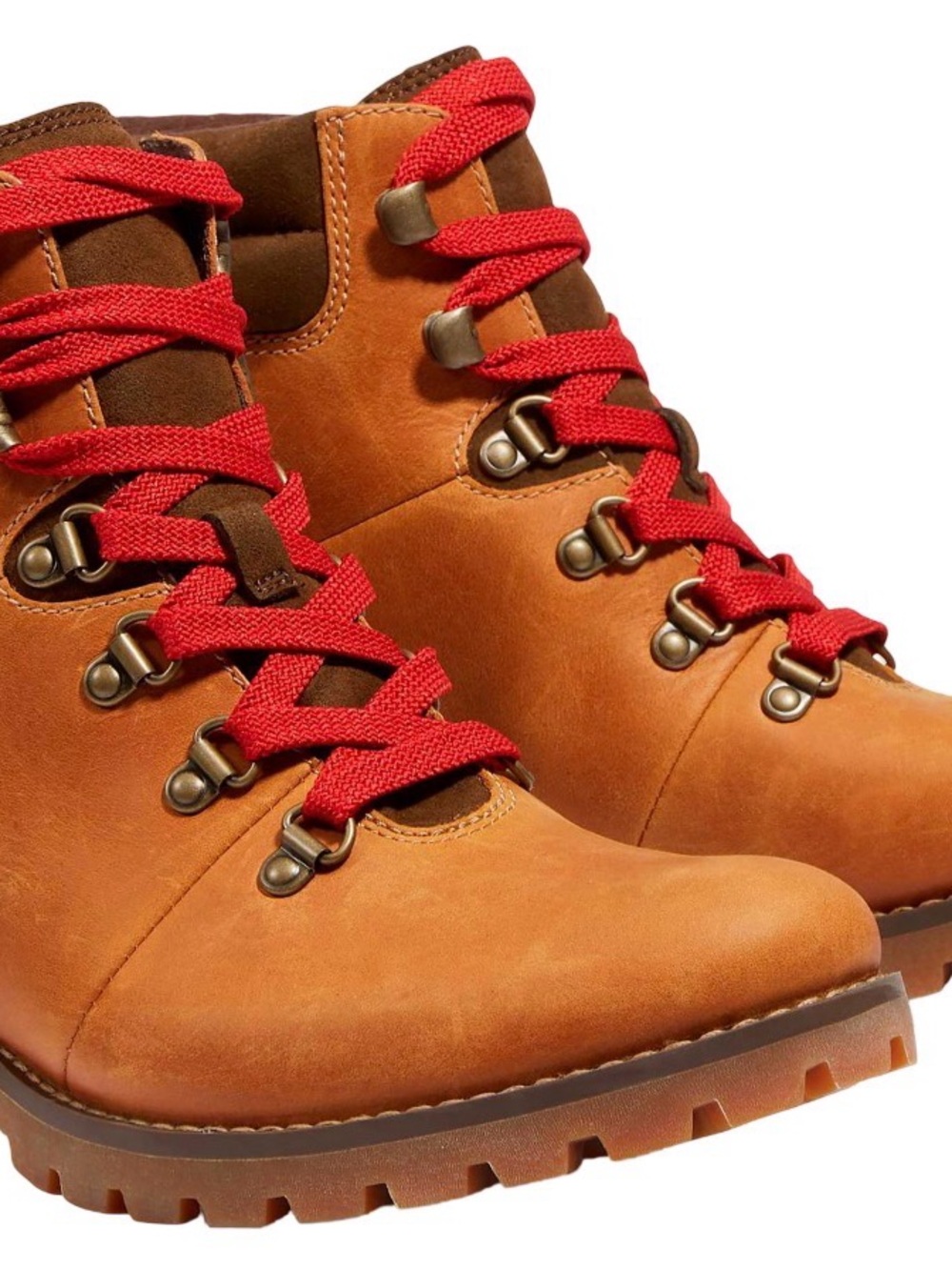 NIB Timberland Tan Leather Lace-Up Boots with Red Laces